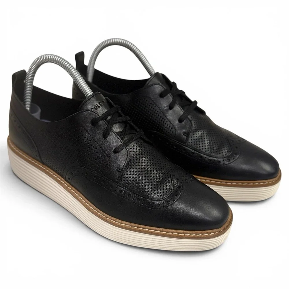 Cole Haan Øriginal Grand Black Platform Wingtip Oxford Shoes Womens Sz 9 B Nice!